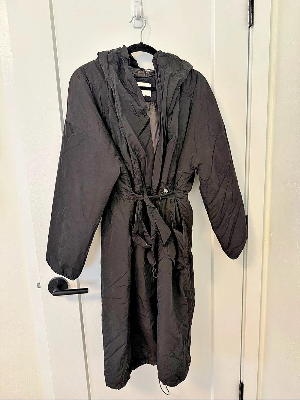 Zara Long Belted Puffer Coat Black